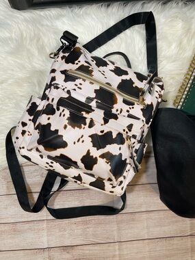Cow Print Mini Backpack Shoulder Bag in Black and Cream